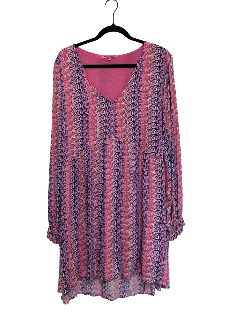 NEW Simply Southern V Neck Babydoll Flowy Mini Dress Pink and Purple Scallop XXL